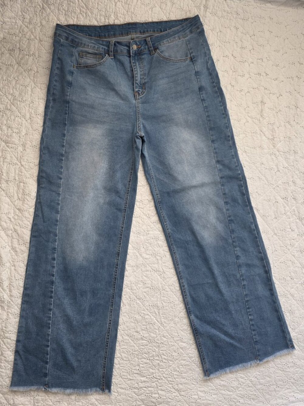 Sidefeel Wide Leg Raw Hem Jeans Size 18 Stretch High Rise 30 Inseam
